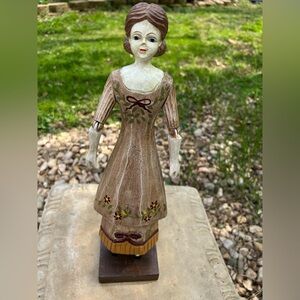 Hand-Painted Resin Lady Figurine with Floral Dress